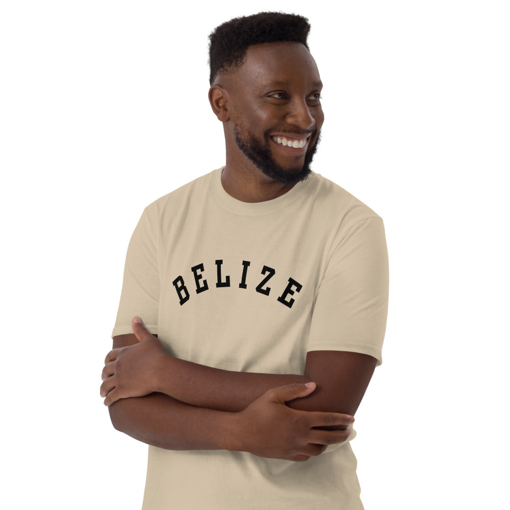 Belize Varsity Unisex T-Shirt — Classic Arch Minimalist Design