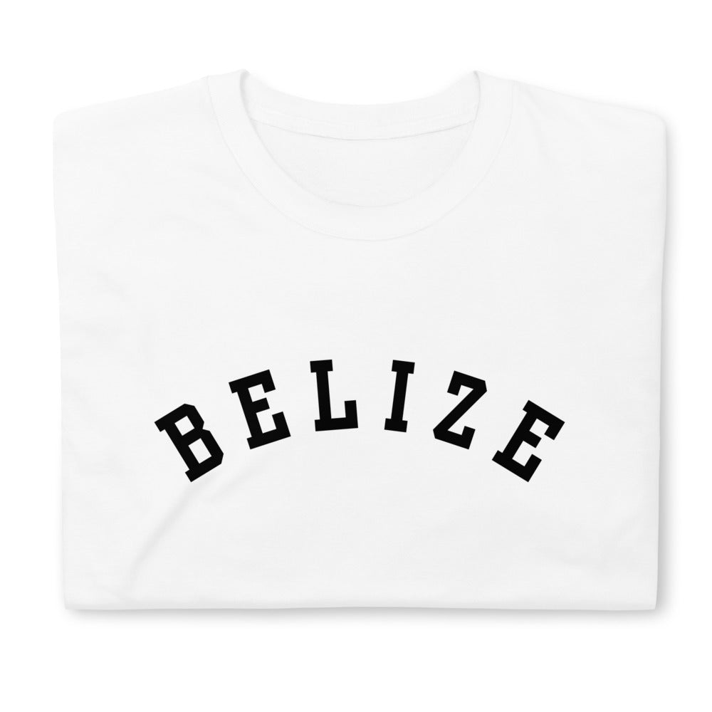 Belize Varsity Unisex T-Shirt — Classic Arch Minimalist Design